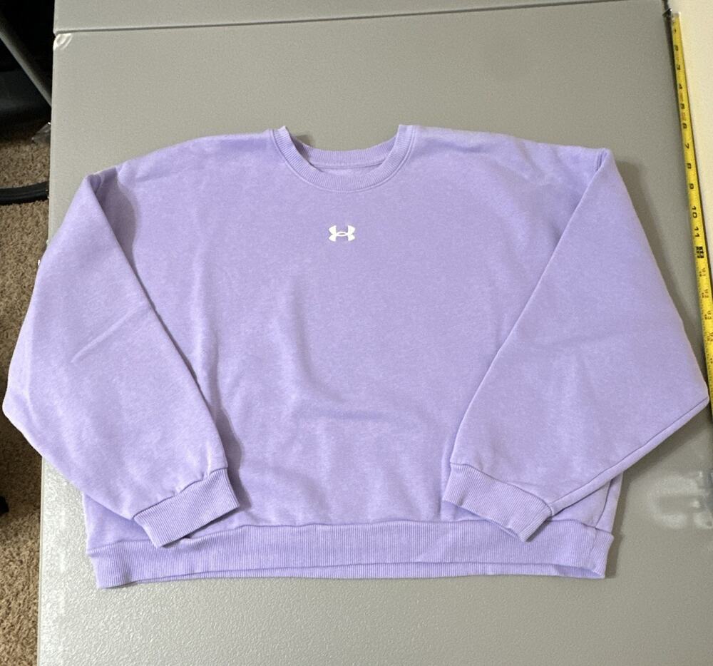 Under Armour Unisex Kids YXL Purple Fleece Crew Neck Pullover Logo Sweatshirt